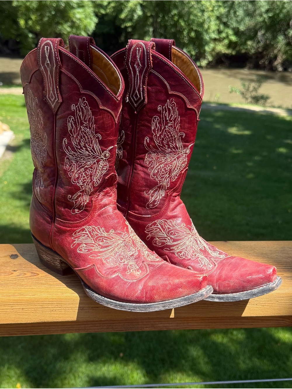 Old Gringo Red Embroidered Leather Cowboy Boots